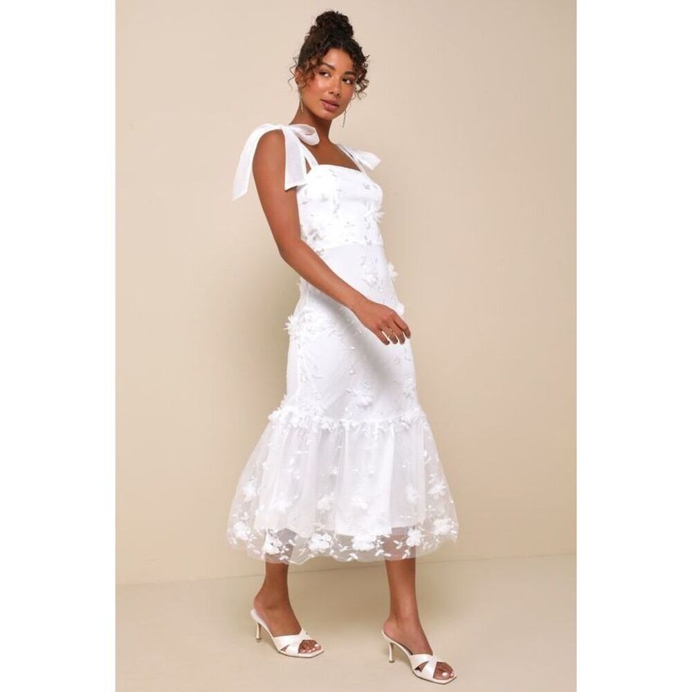 Lulus Divinely Adored White Embroidered Floral Tie-strap Midi Dress - Size XL